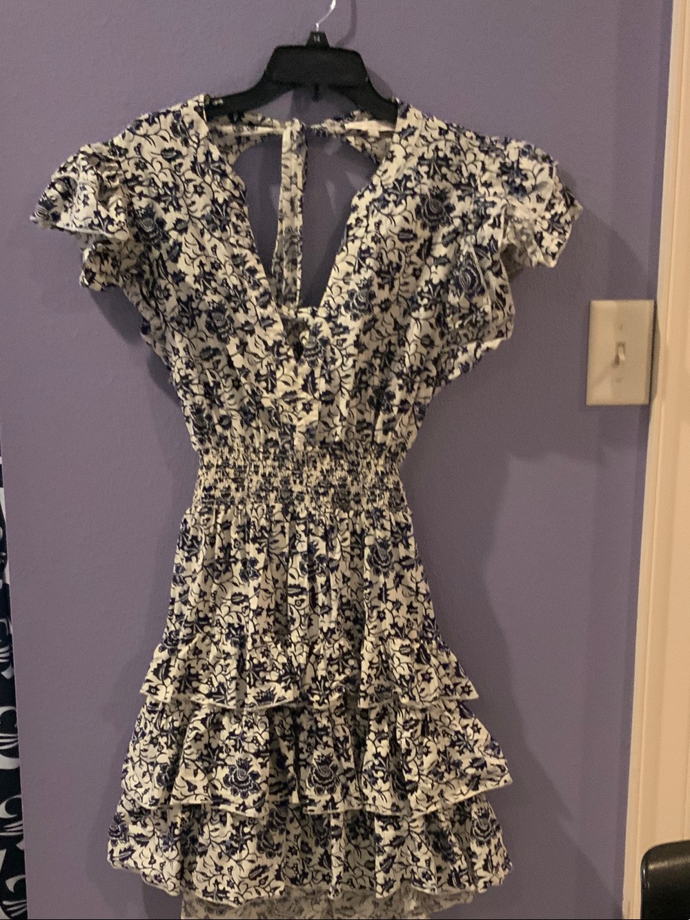 Navy Floral Ruffle Tiered Mini Dress